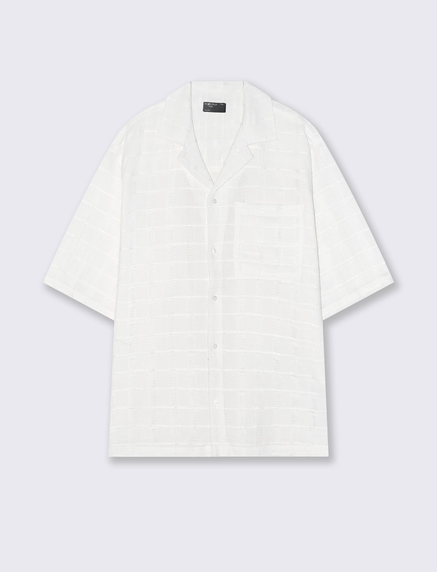 Camicia Boxy Fit a Quadri Intarsiata - Bianco sporco