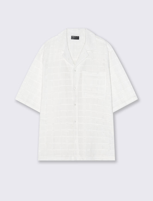 Camicia Boxy Fit a Quadri Intarsiata - Bianco sporco