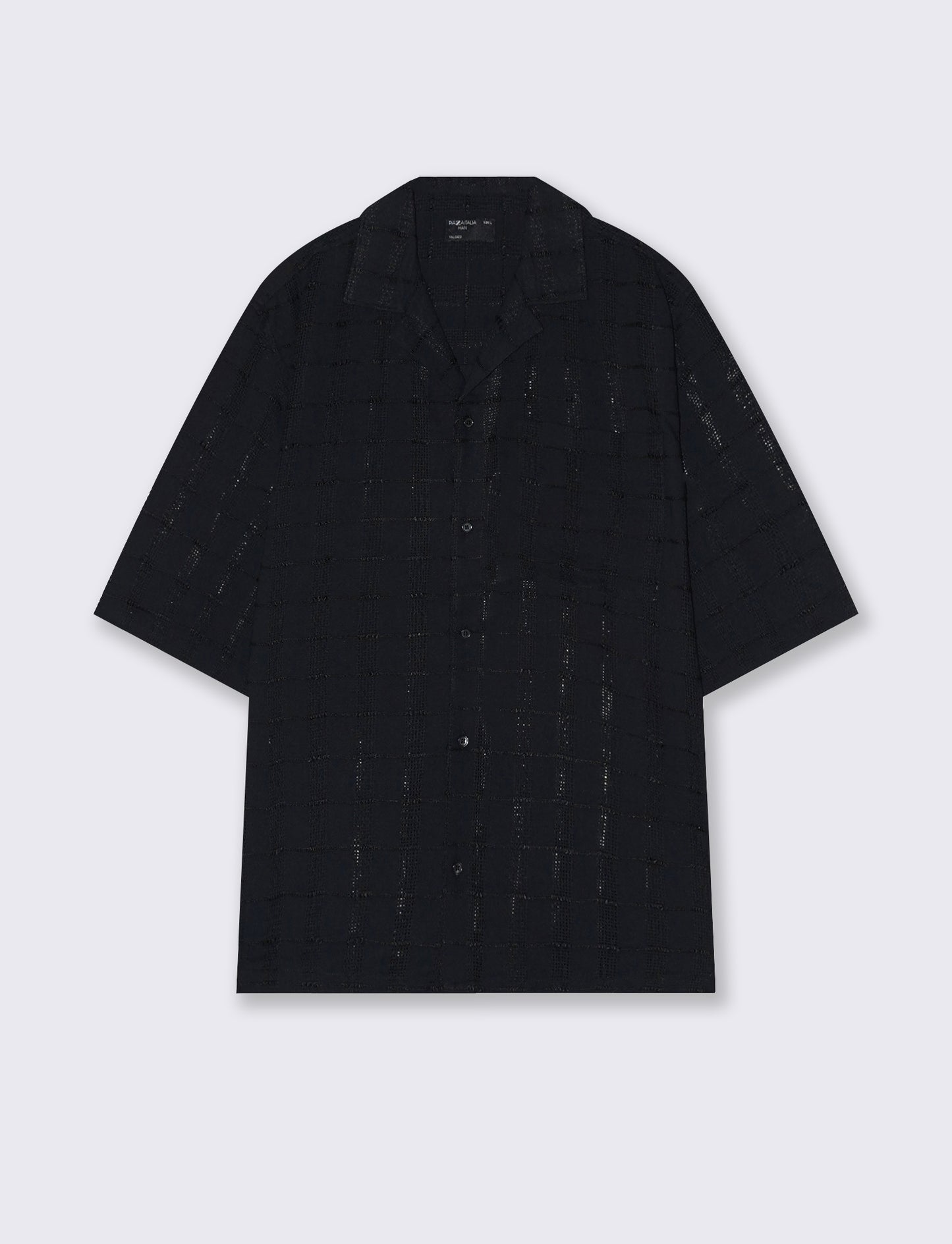 Camicia Boxy Fit a Quadri Intarsiata - Nero