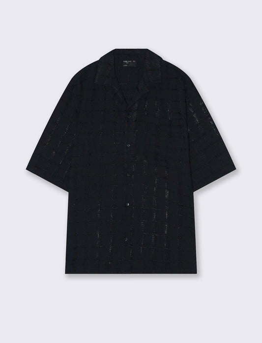 Camicia Boxy Fit a Quadri Intarsiata - Nero