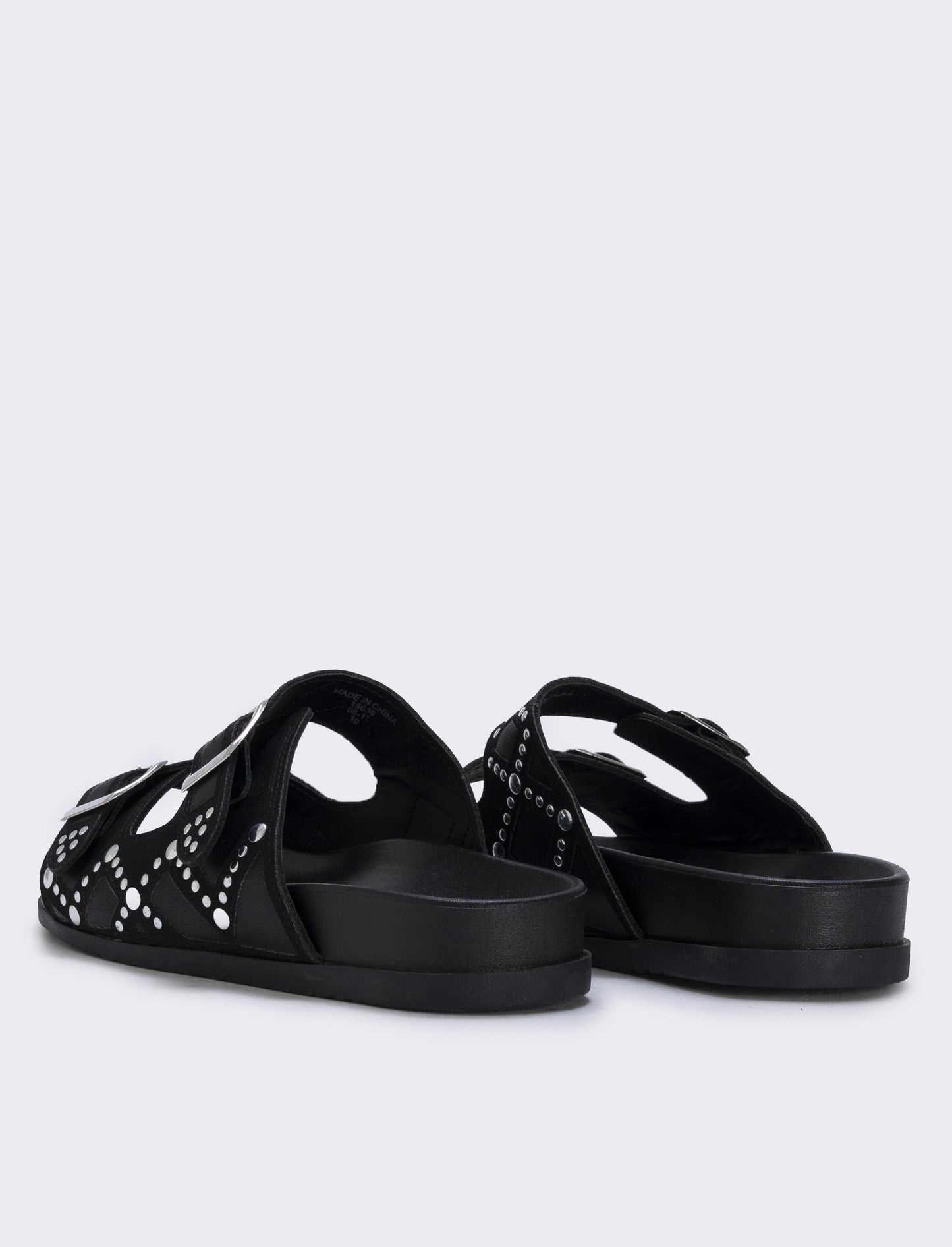 Black sandal with studs and double buckle - Black