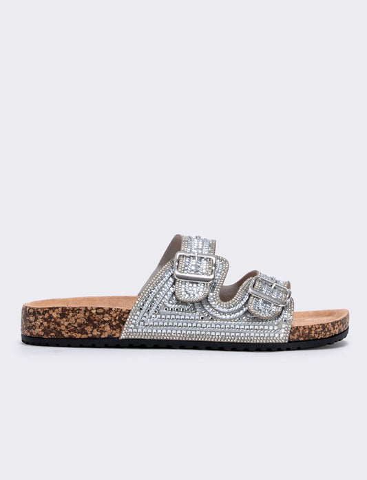 Sandalo da con strass e fibbie - Argento