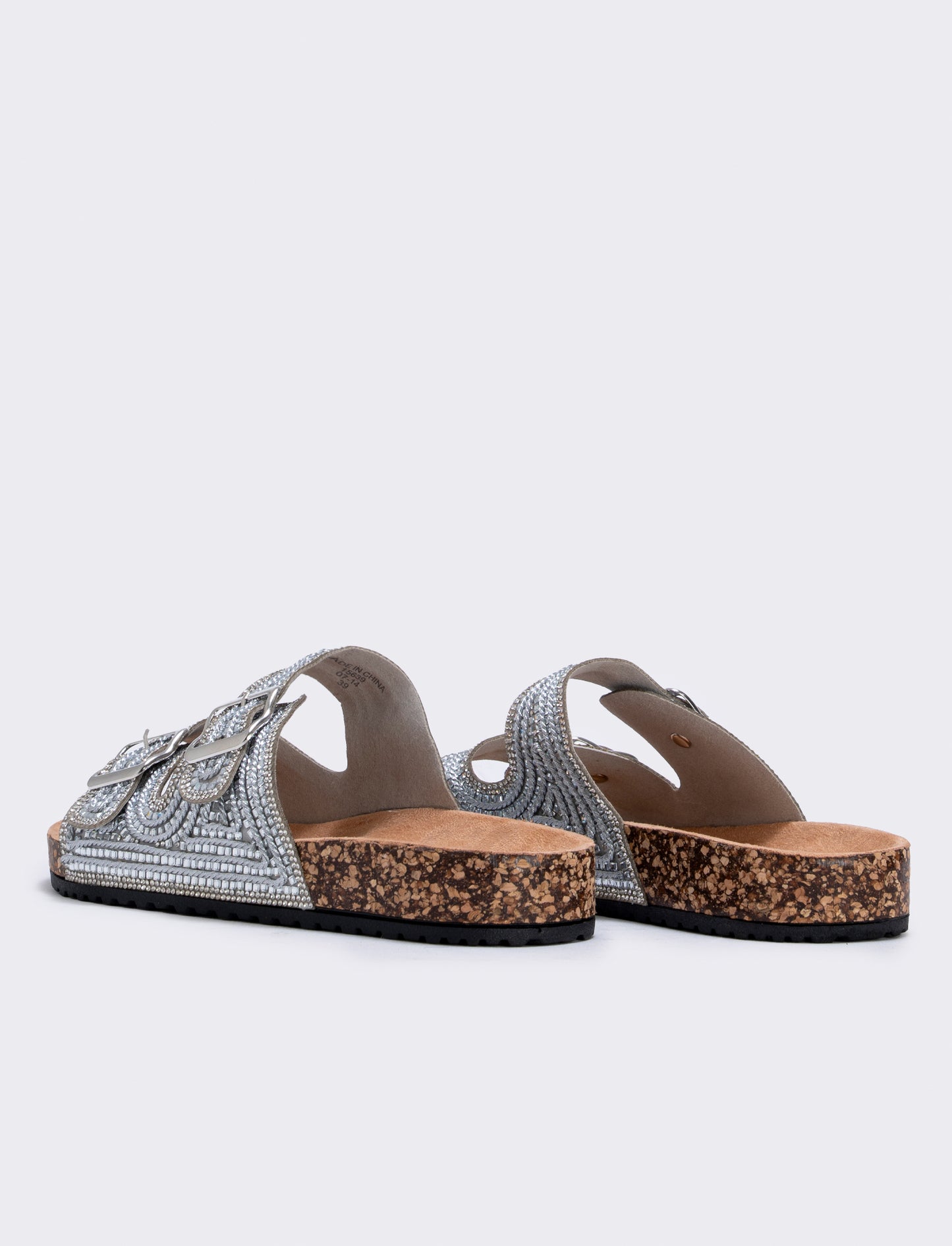 Sandalo con strass e doppia fibbia da donna - Argento