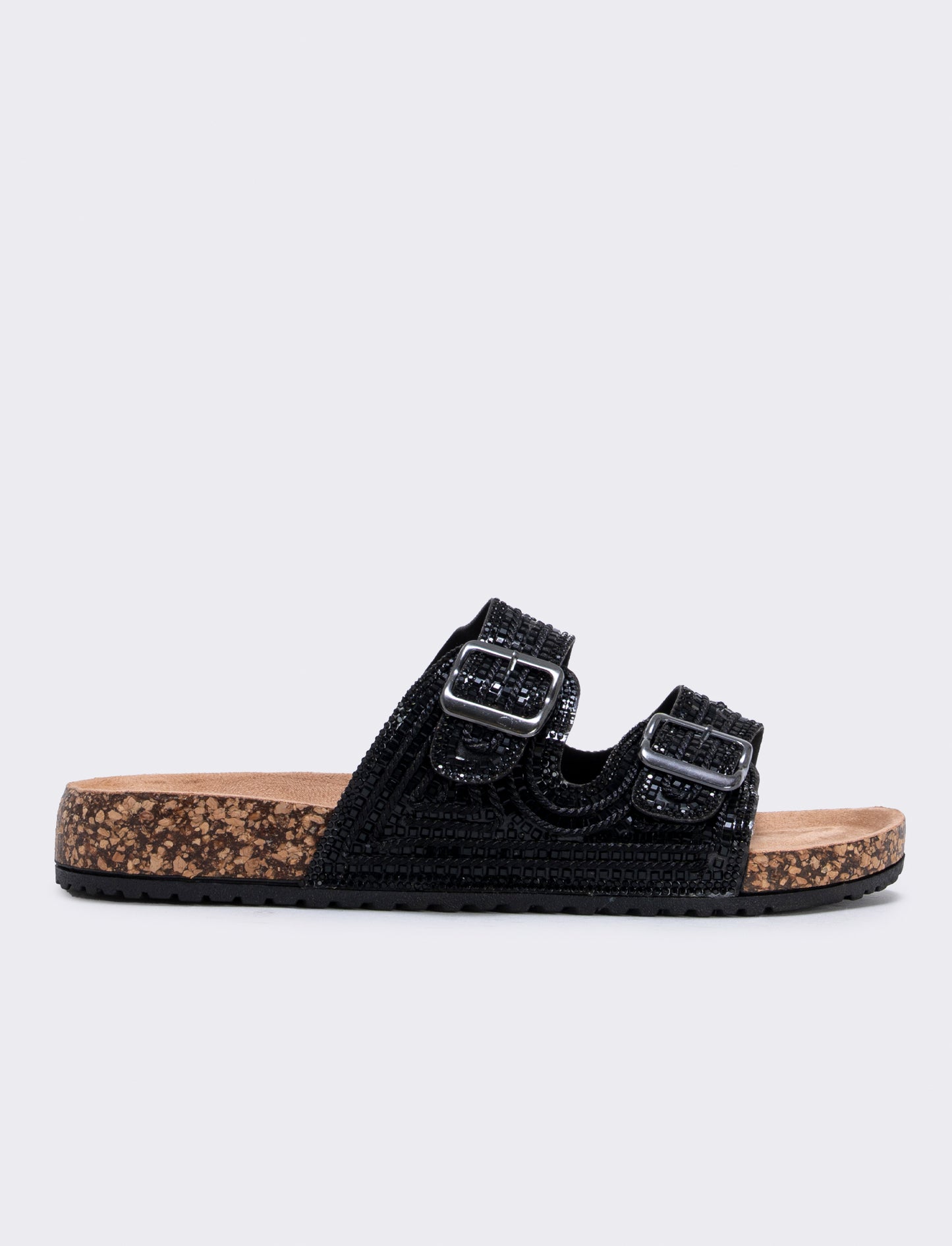 Sandalo con strass e doppia fibbia da donna - Nero