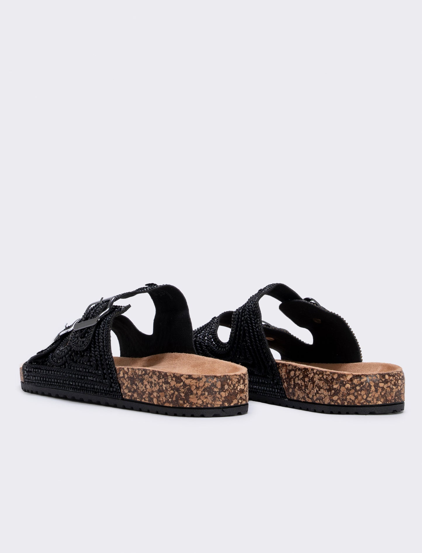 Sandalo con strass e doppia fibbia da donna - Nero