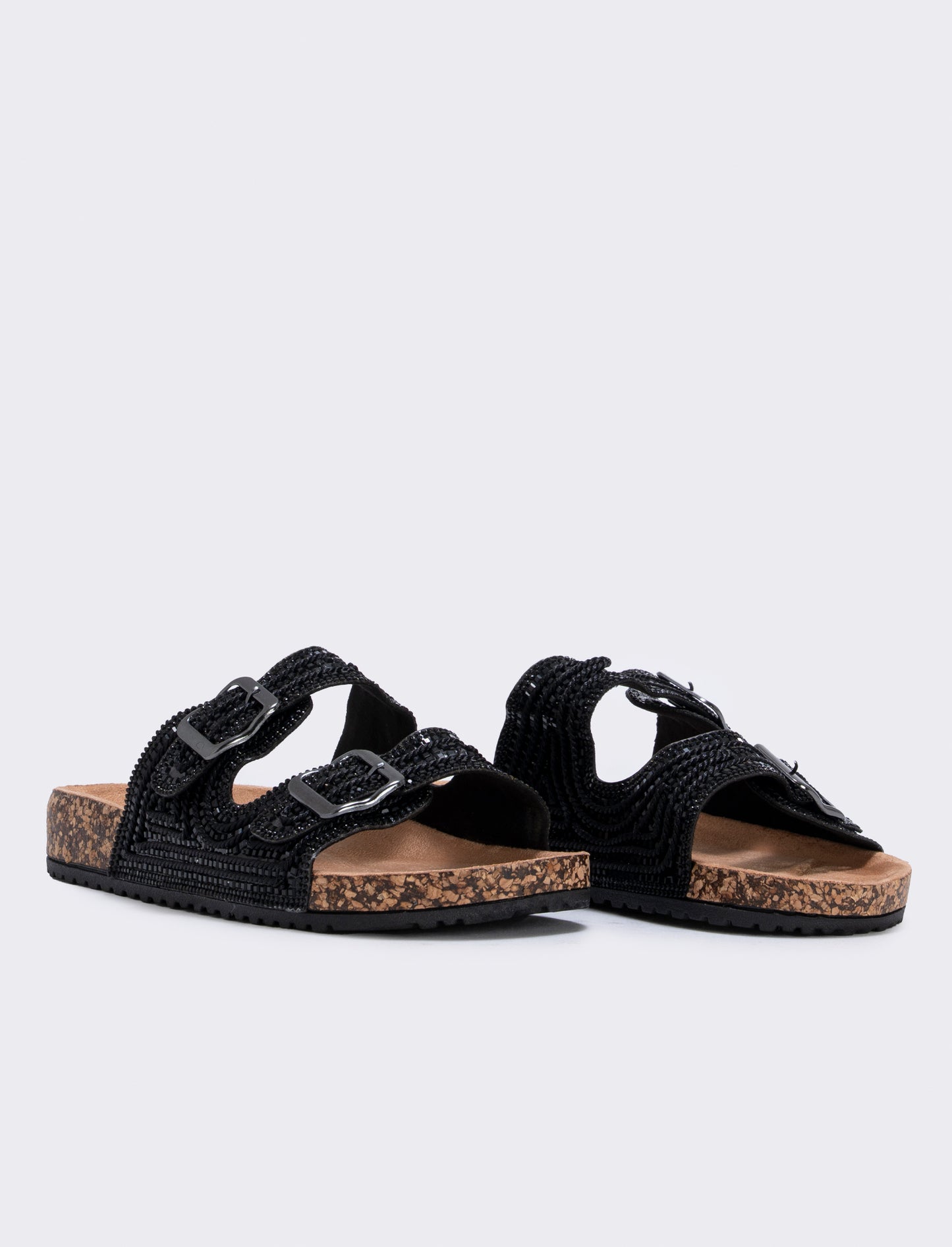 Sandalo con strass e doppia fibbia da donna - Nero