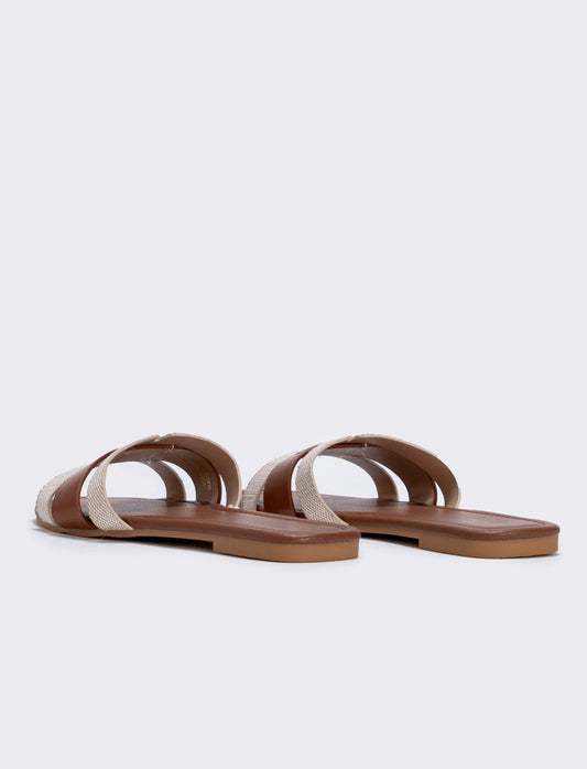 Mule poliuretano e tela beige test. - Testa di moro