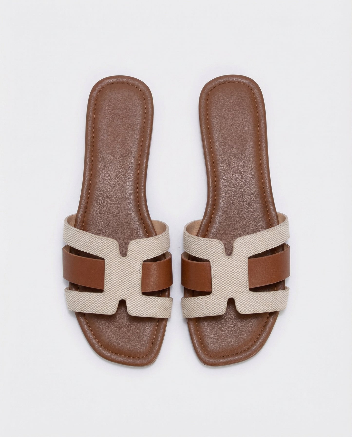 Mule poliuretano e tela beige test. - Testa di moro