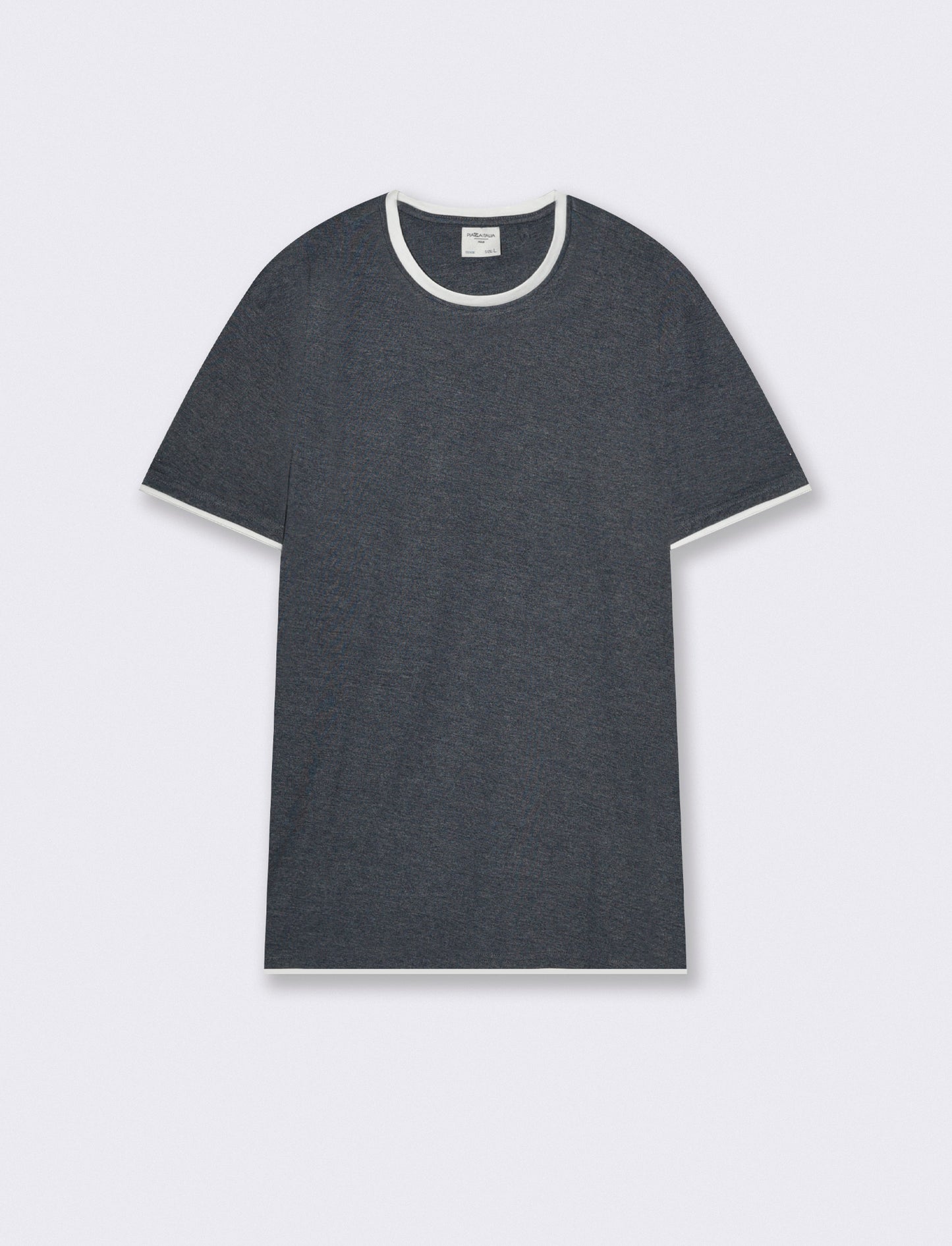 T-shirt melange con tasca e dettagli bianchi - Blu