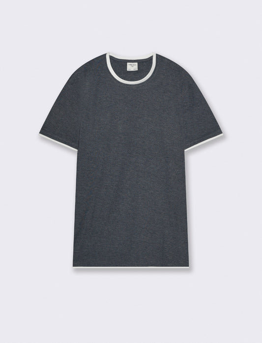 T-shirt melange con tasca e dettagli bianchi - Blu