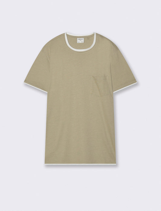 T-shirt melange con tasca e dettagli bianchi - Grigio stone