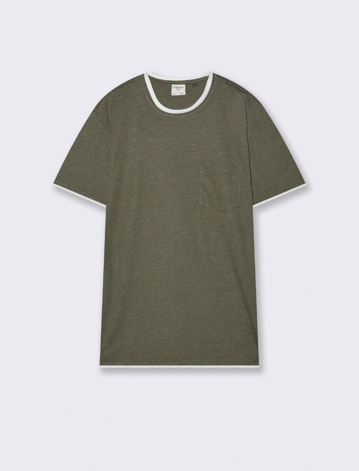 T-shirt melange con tasca e dettagli bianchi - Verde militare