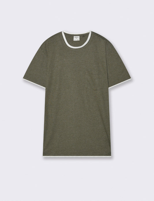T-shirt melange con tasca e dettagli bianchi - Verde militare