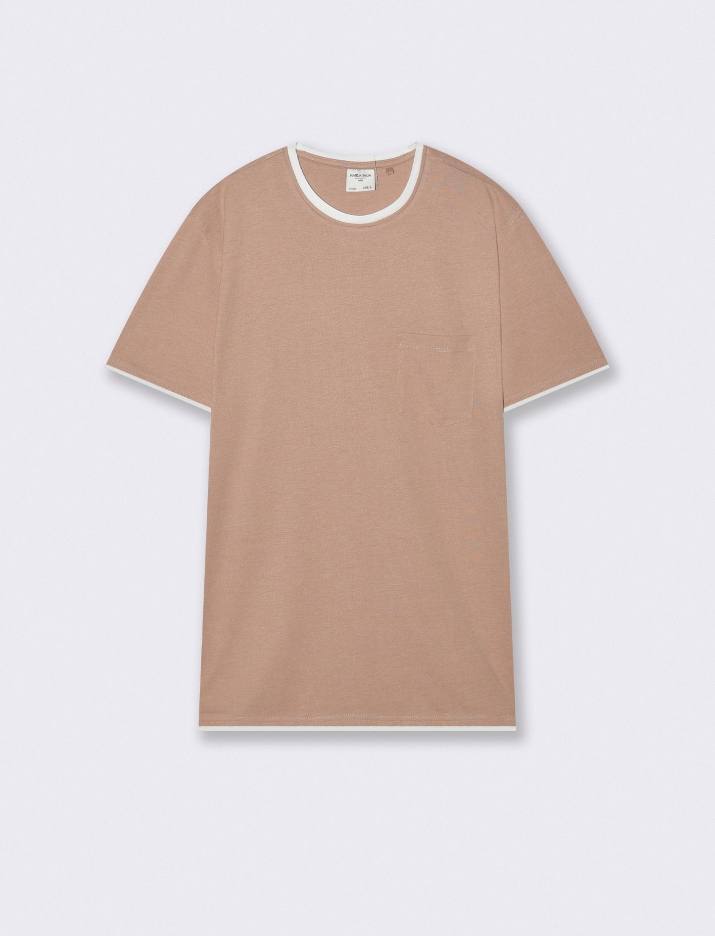 T-shirt melange con tasca e dettagli bianchi - Cipria