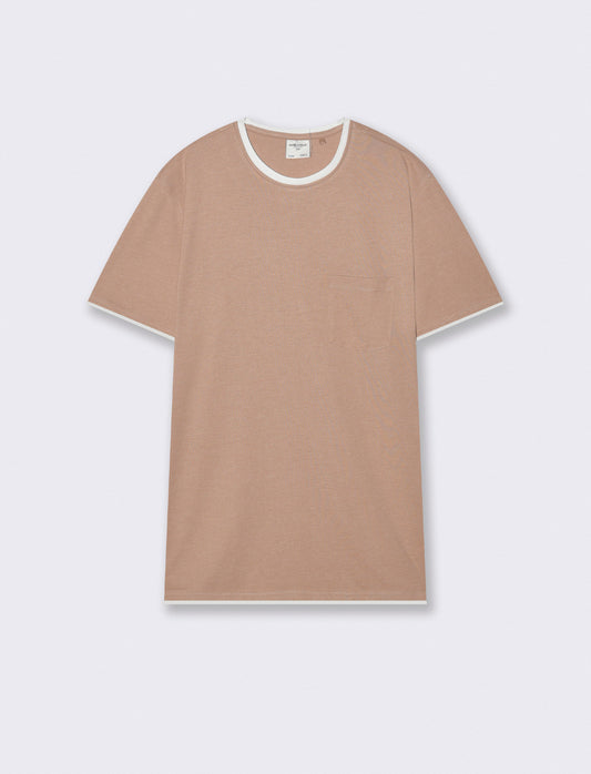 T-shirt melange con tasca e dettagli bianchi - Cipria