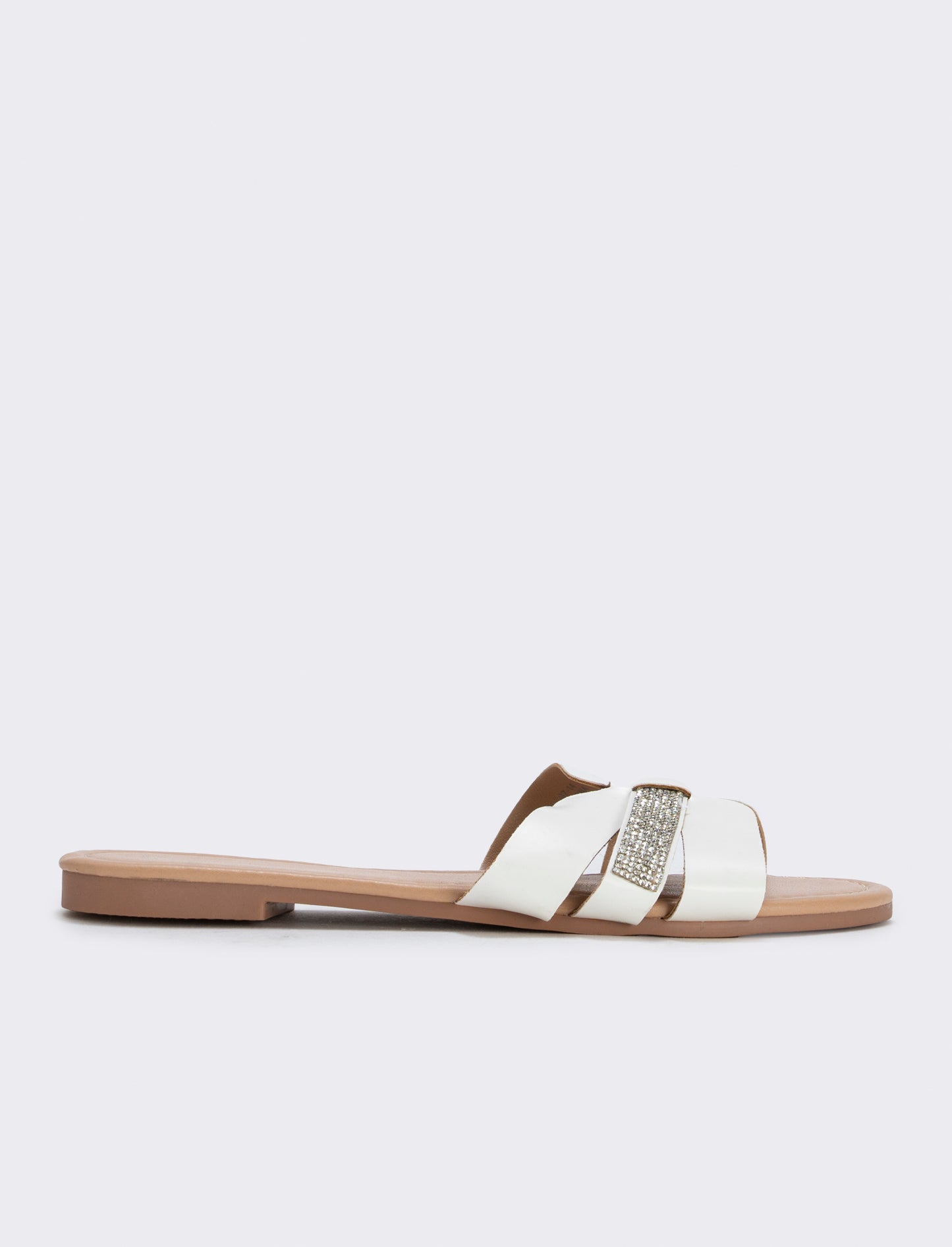 Mule da in poliuretano con strass - Bianco
