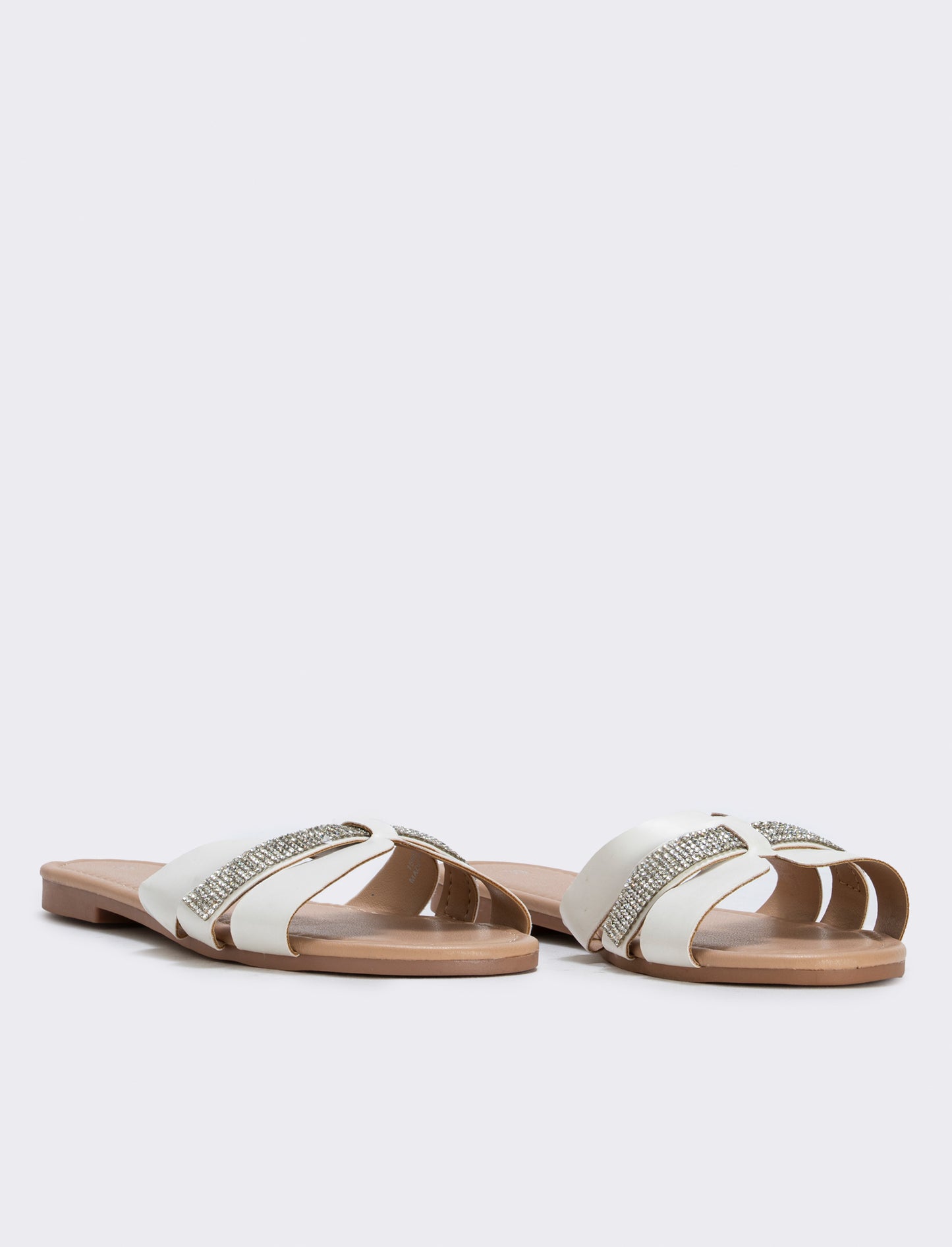Mule da in poliuretano con strass - Bianco