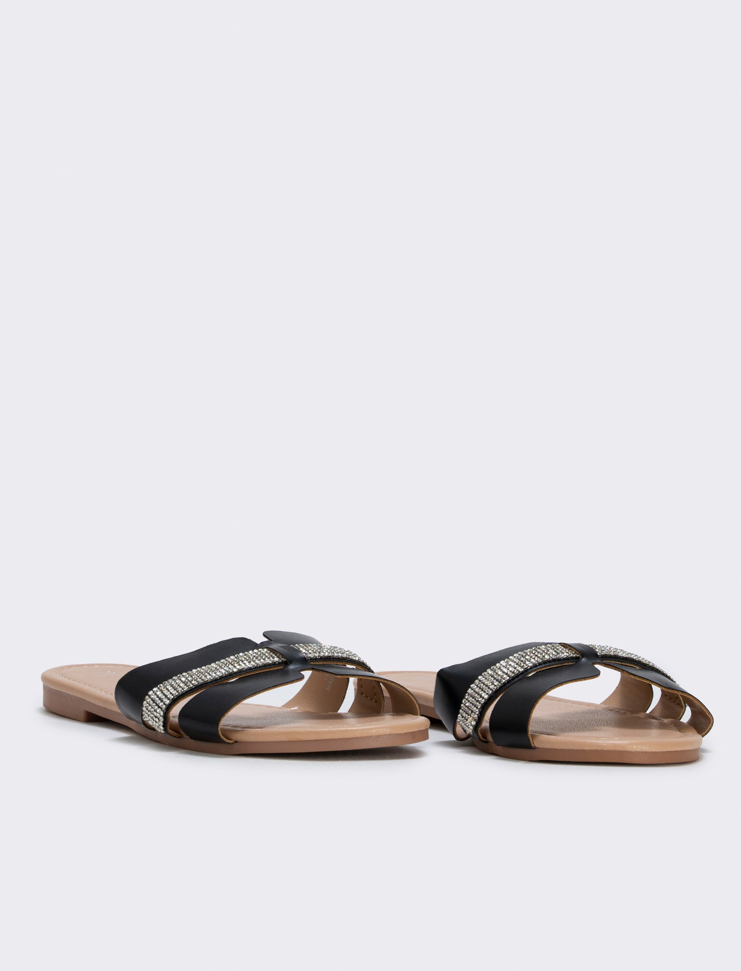Mule da in poliuretano con strass - Nero