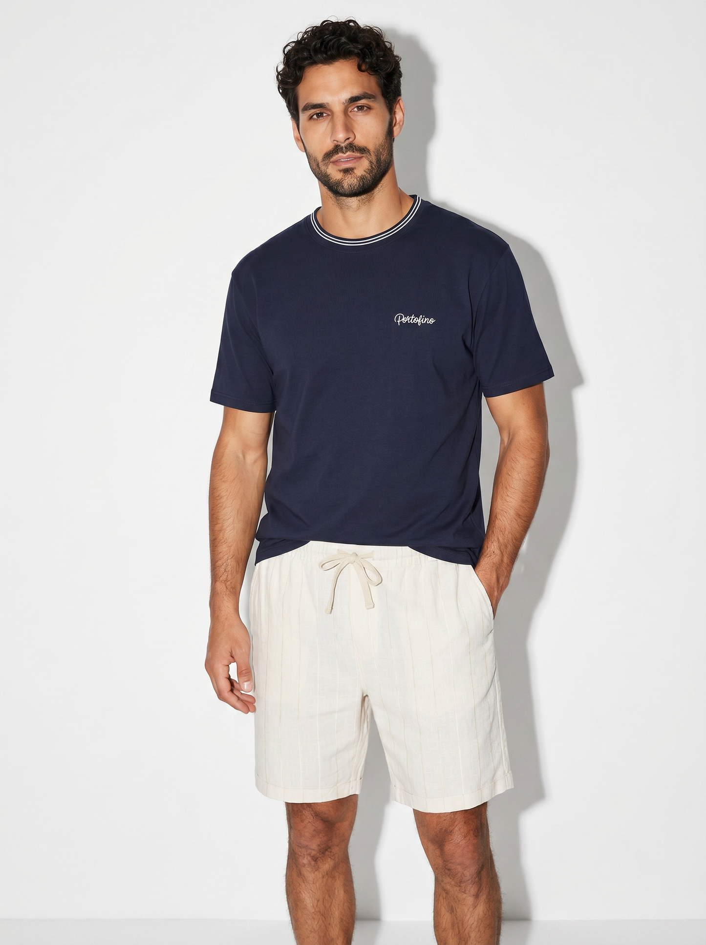 T-shirt cotone mercerizzato con contrasti - Blu