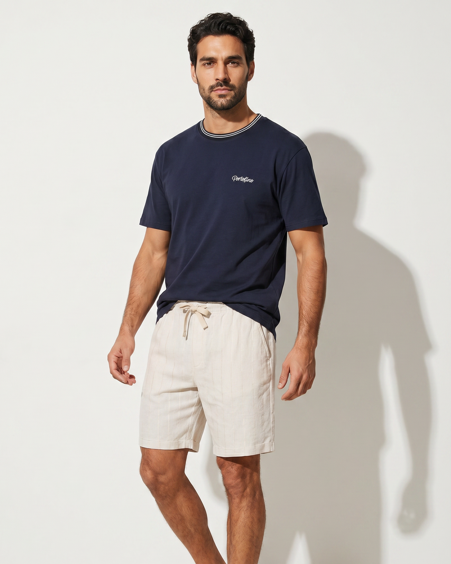T-shirt cotone mercerizzato con contrasti - Blu