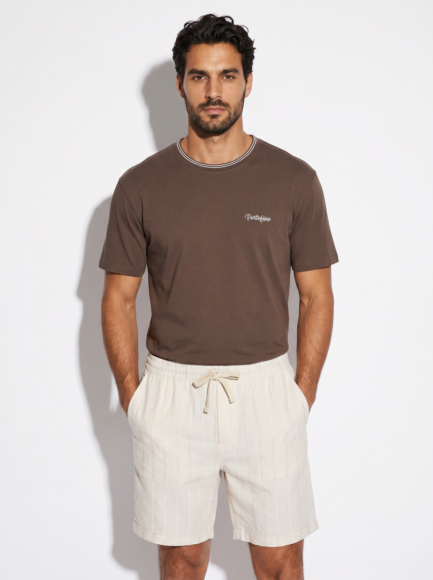 Mercerized cotton T-shirt with contrasts - Brown
