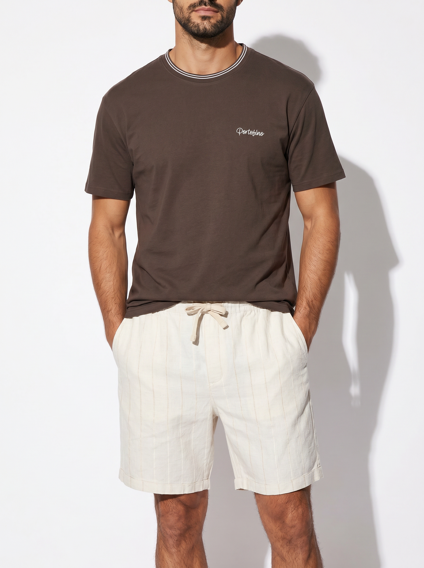 Mercerized cotton T-shirt with contrasts - Brown