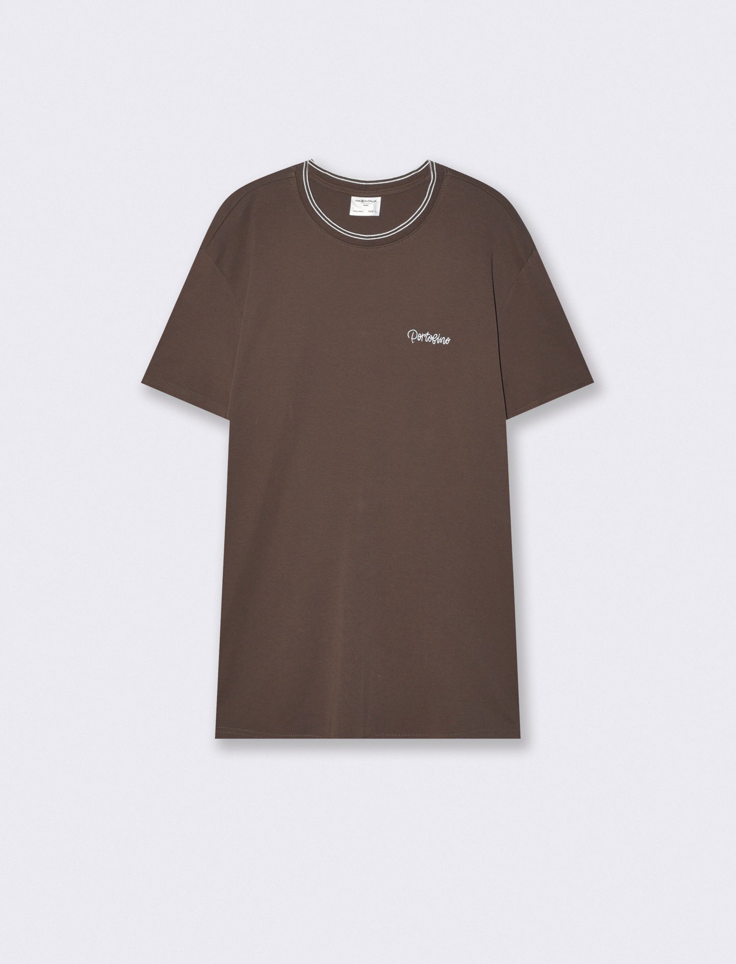 Mercerized cotton T-shirt with contrasts - Brown