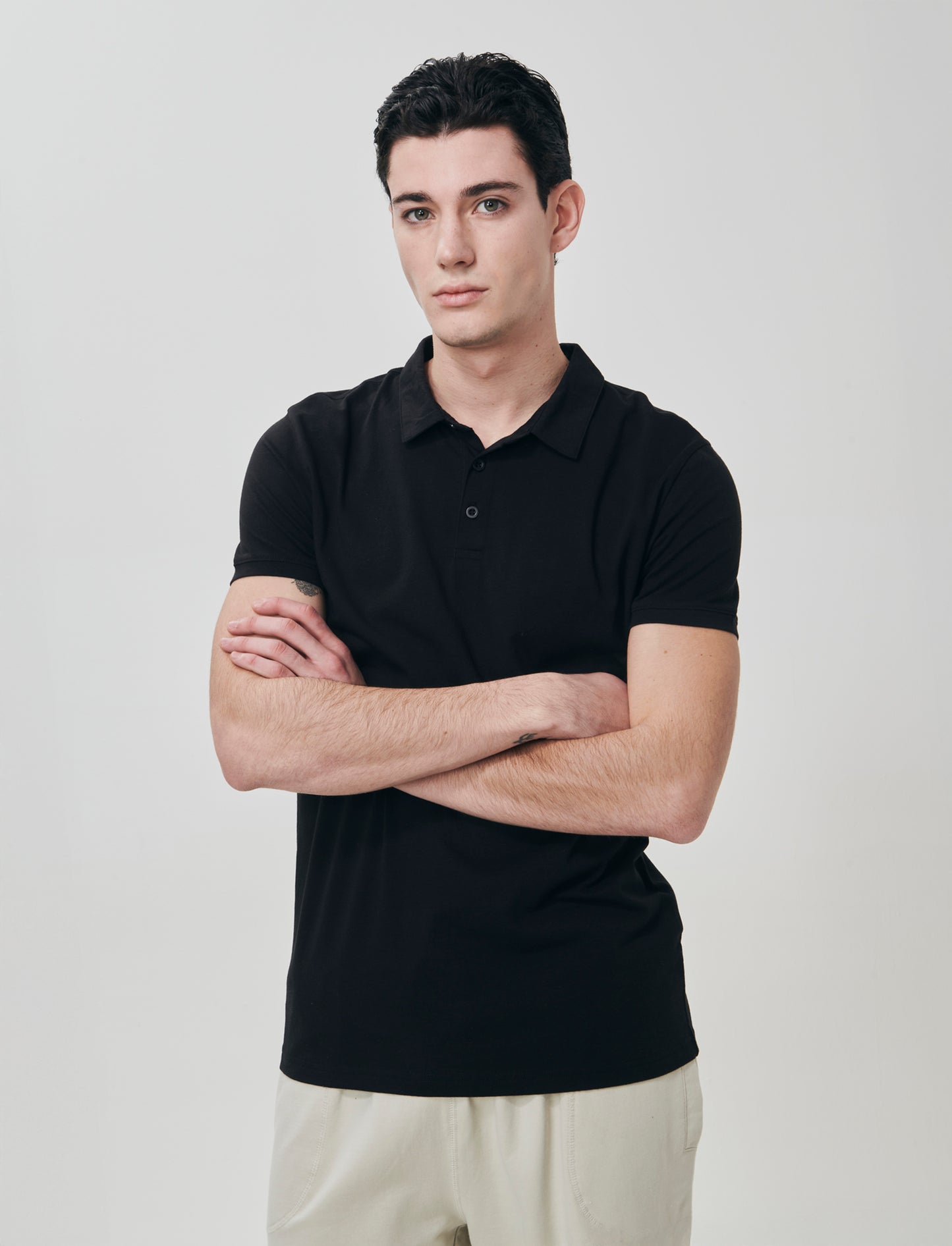 Cotton Stretch Derby Collar Polo - Black