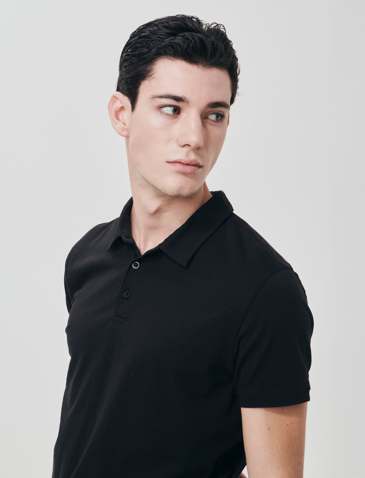 Cotton Stretch Derby Collar Polo - Black