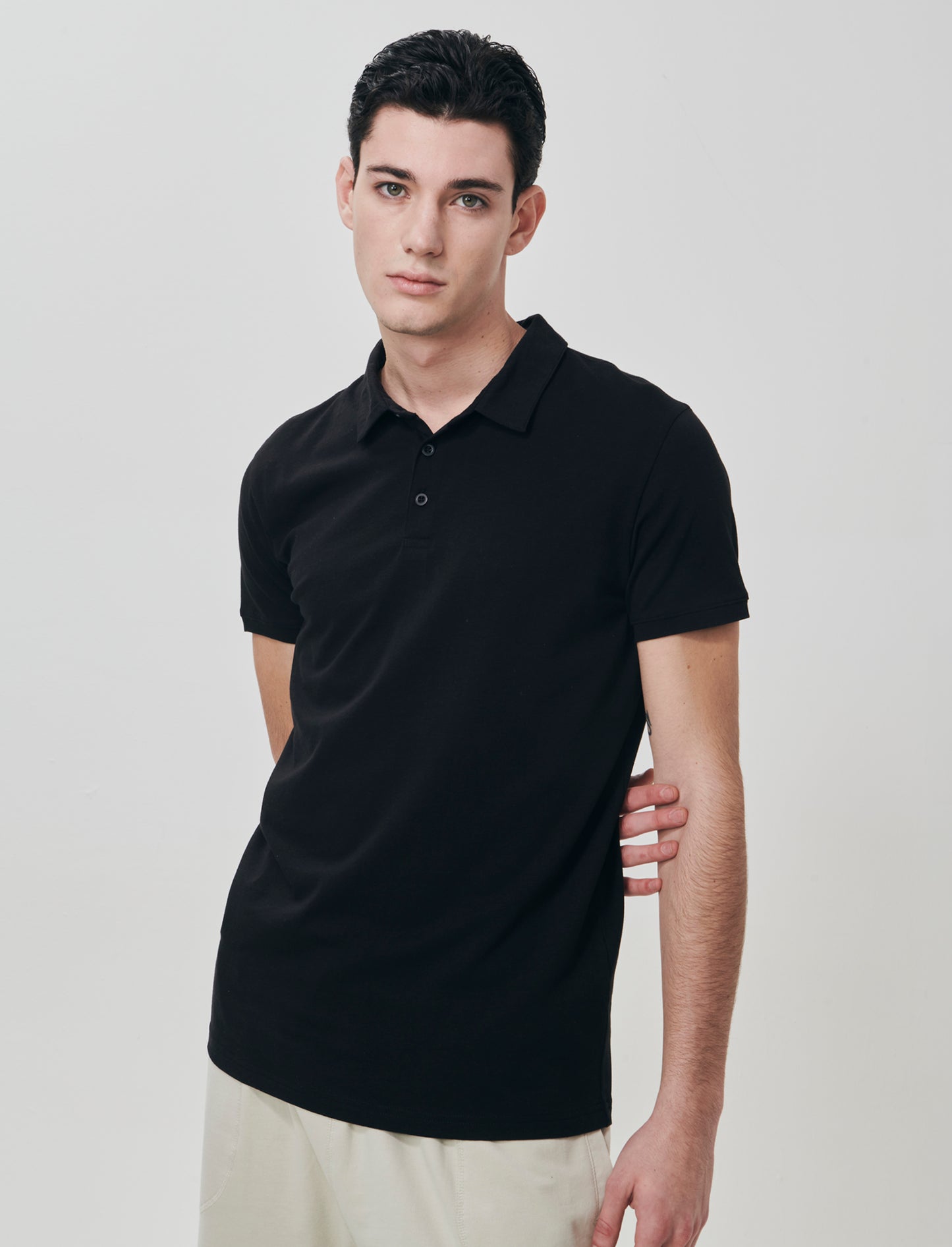 Cotton Stretch Derby Collar Polo - Black