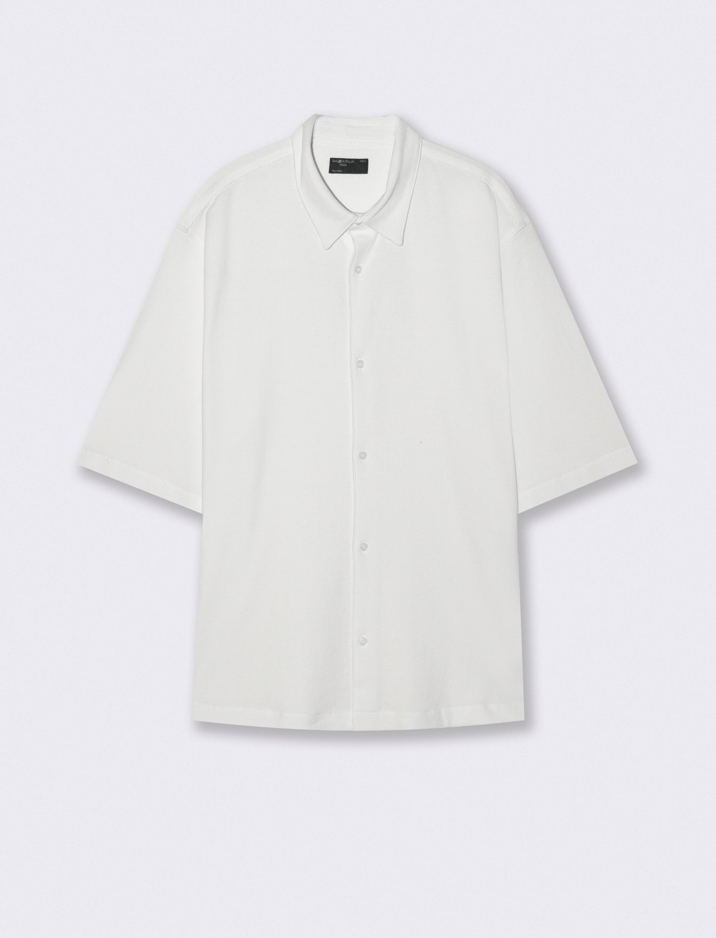 Micro Waffle Shirt with French Collar - White