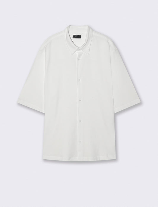 Camicia Micro Waffle con Colletto Francese - Bianco