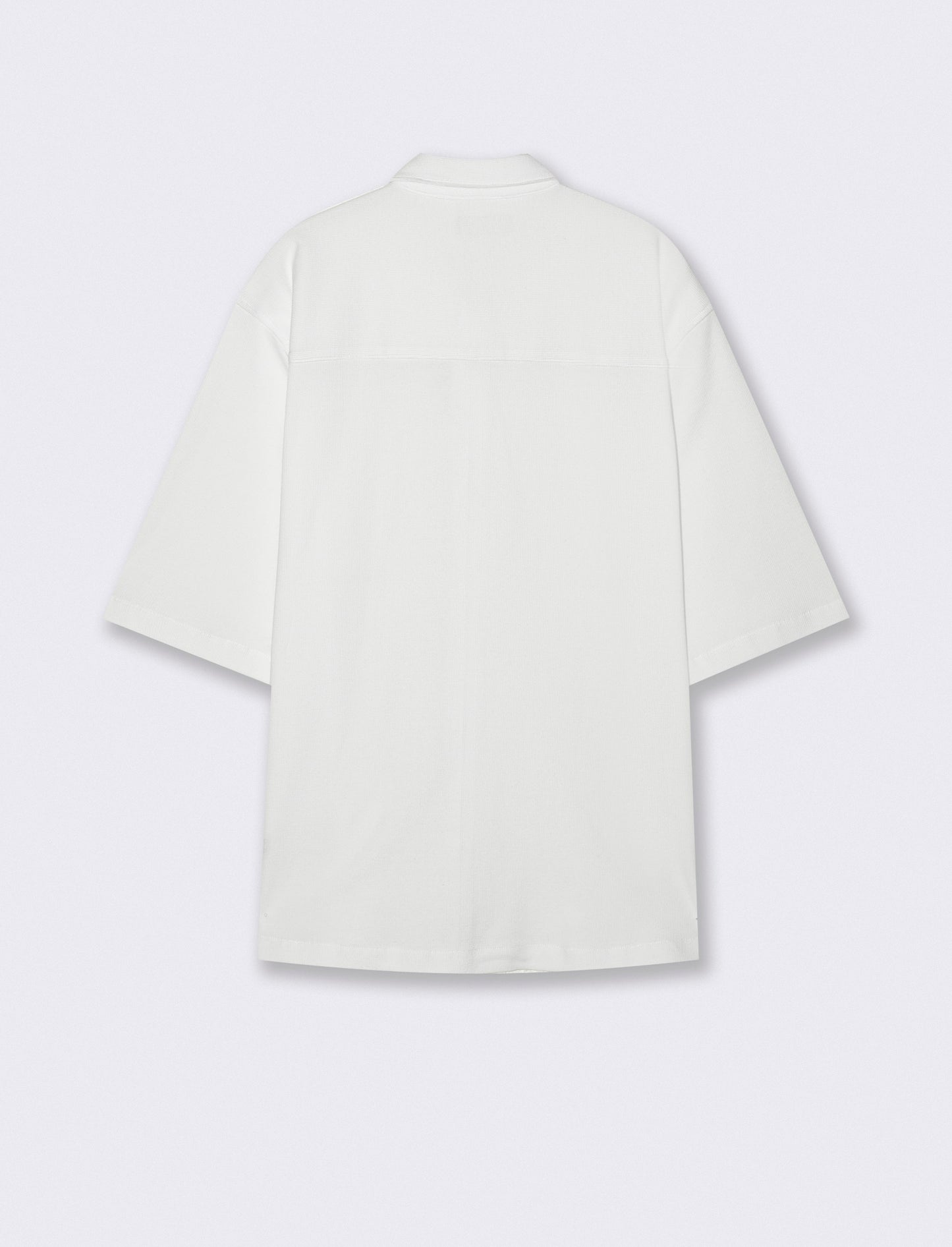 Micro Waffle Shirt with French Collar - White