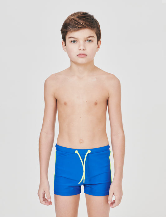 Costume boxer elastico con dettagli fluo - Blu oceano
