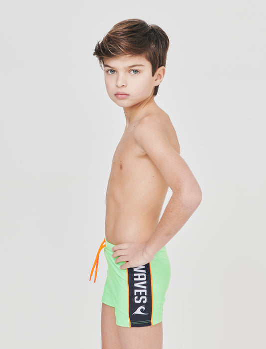 Costume boxer elastico con dettagli fluo - Verde