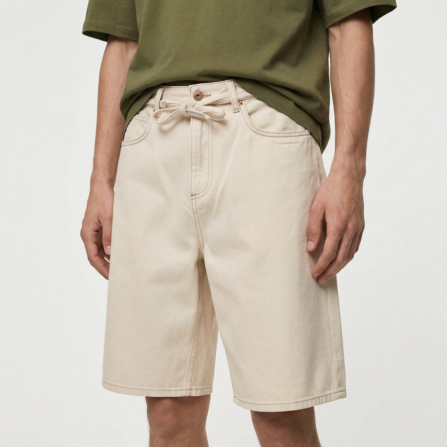 Bermuda Skater Fit Cotton with Belt - Beige