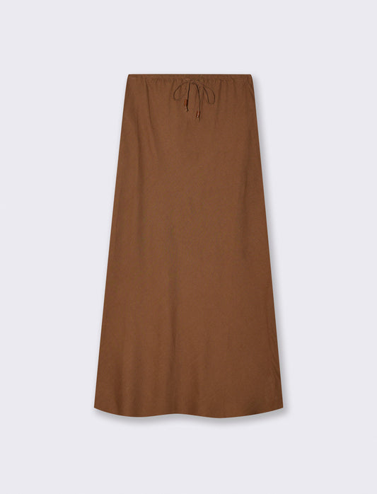 Gonna Longuette con Elastico e Coulisse - Marrone tabacco