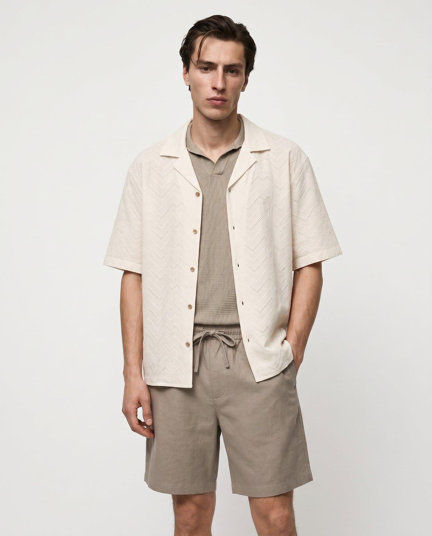 Boxy Fit Zig Zag Effect Shirt - White