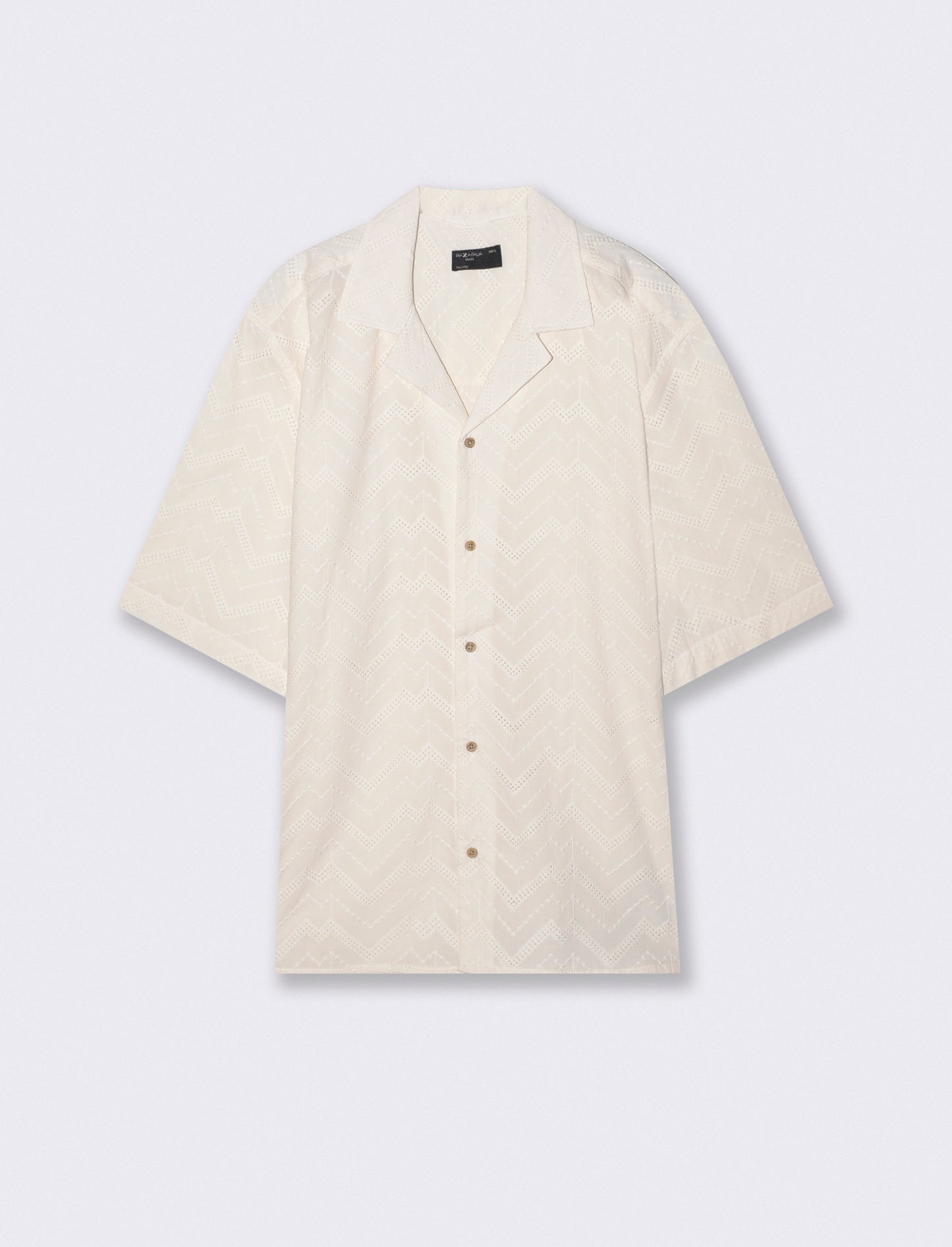 Boxy Fit Zig Zag Effect Shirt - White