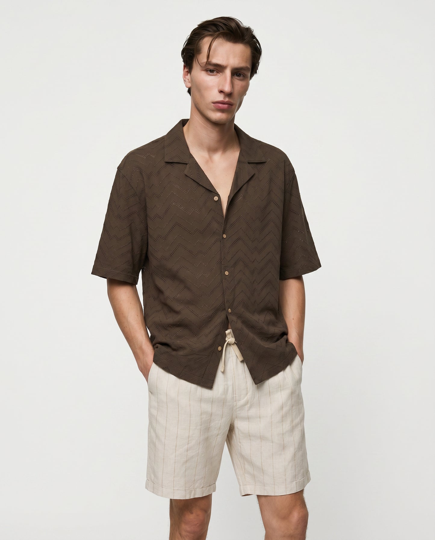 Camicia boxy fit effetto zig zag - Moro