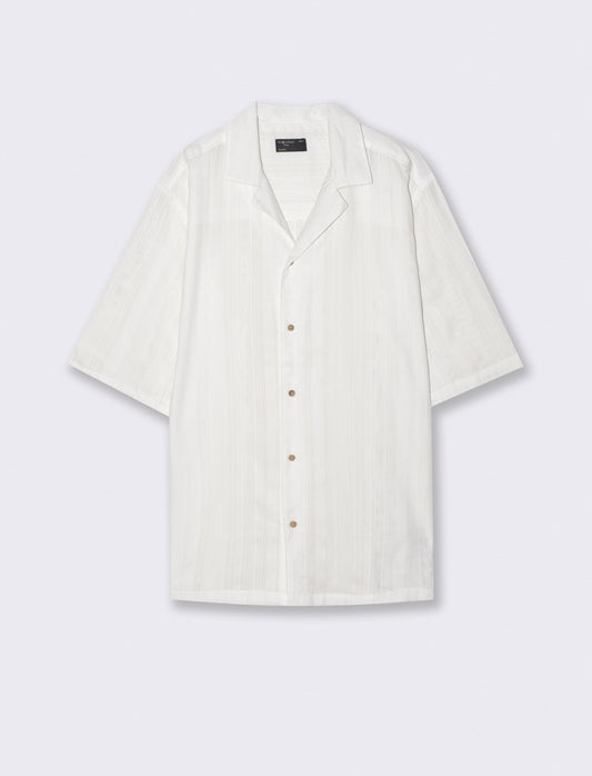 Camicia Boxy Fit Effetto a Righe - Bianco