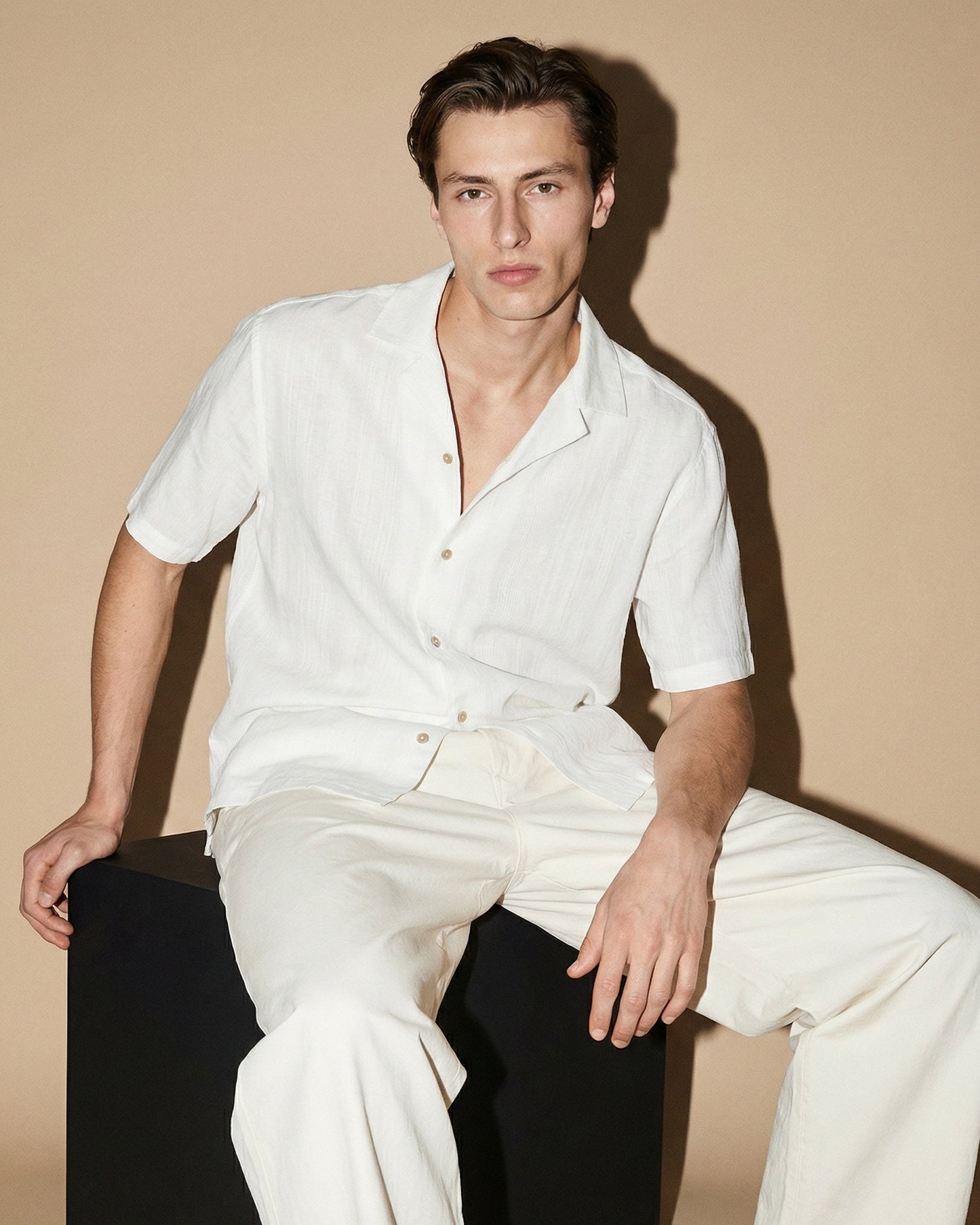 Camicia Boxy Fit Effetto a Righe - Bianco