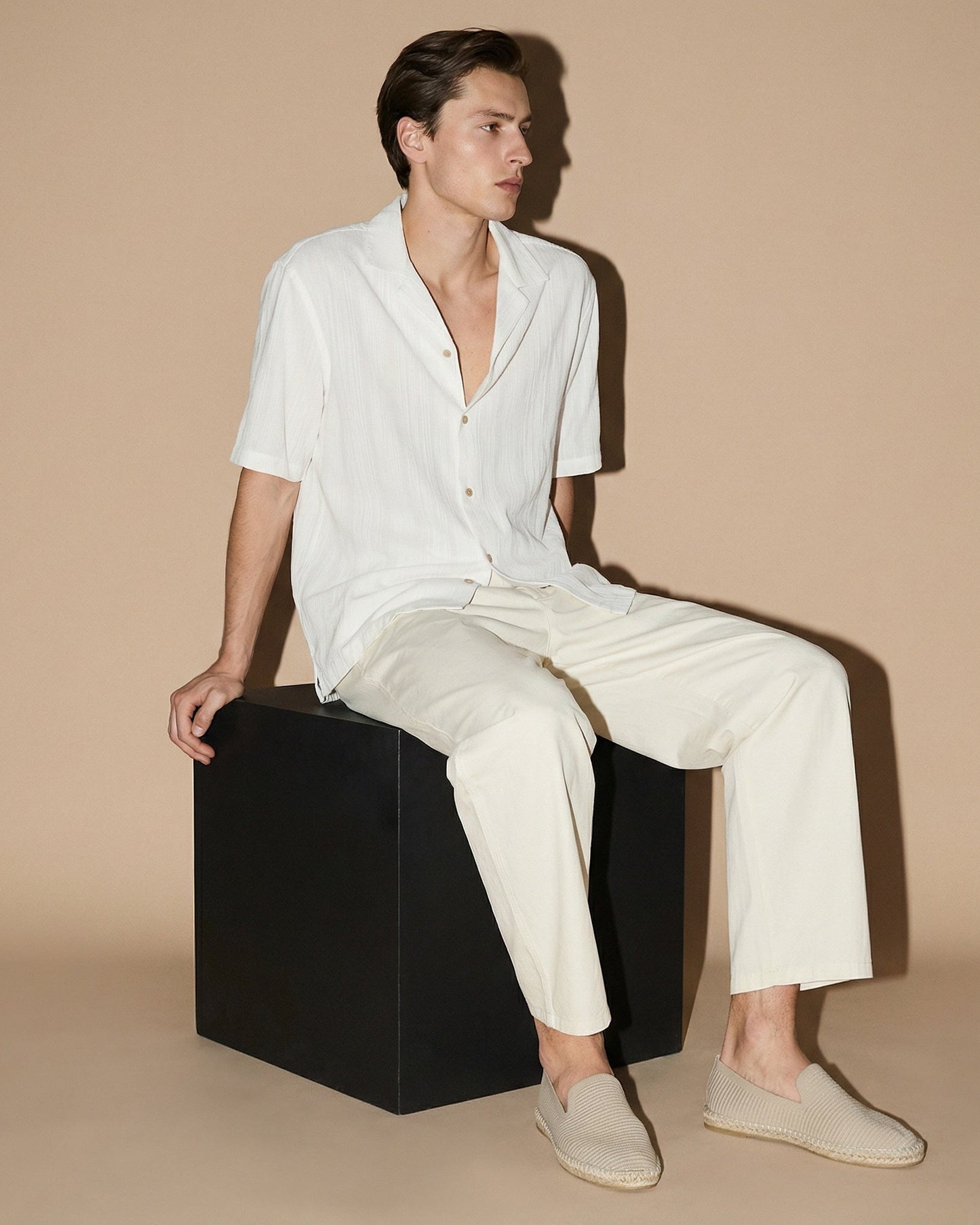 Camicia Boxy Fit Effetto a Righe - Bianco