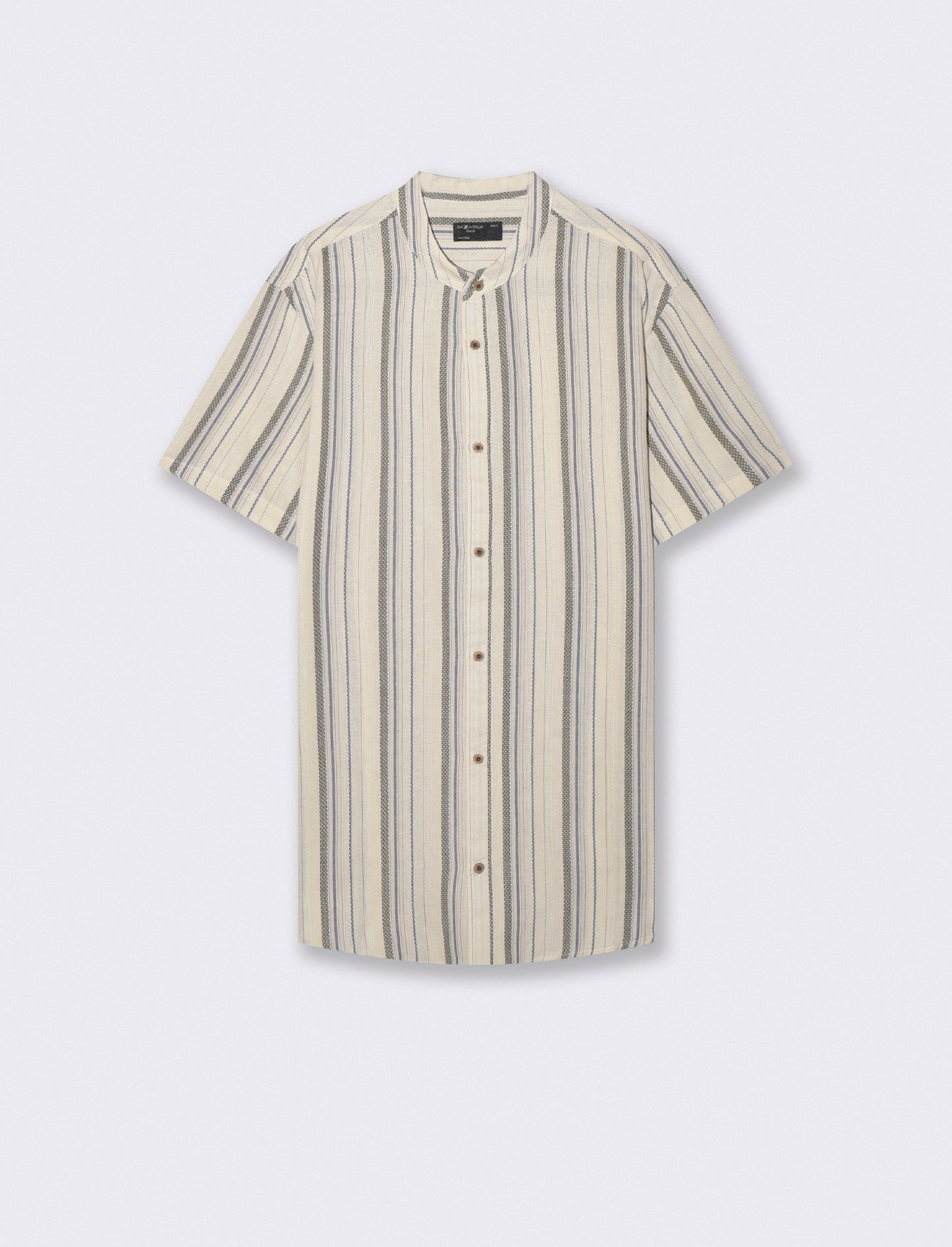 Camicia coreana jacquard a righe - Beige ecru