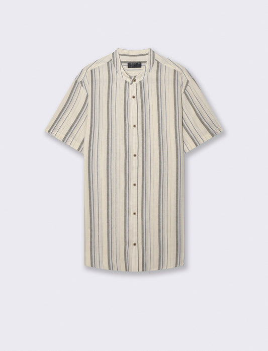 Camicia coreana jacquard a righe - Beige ecru
