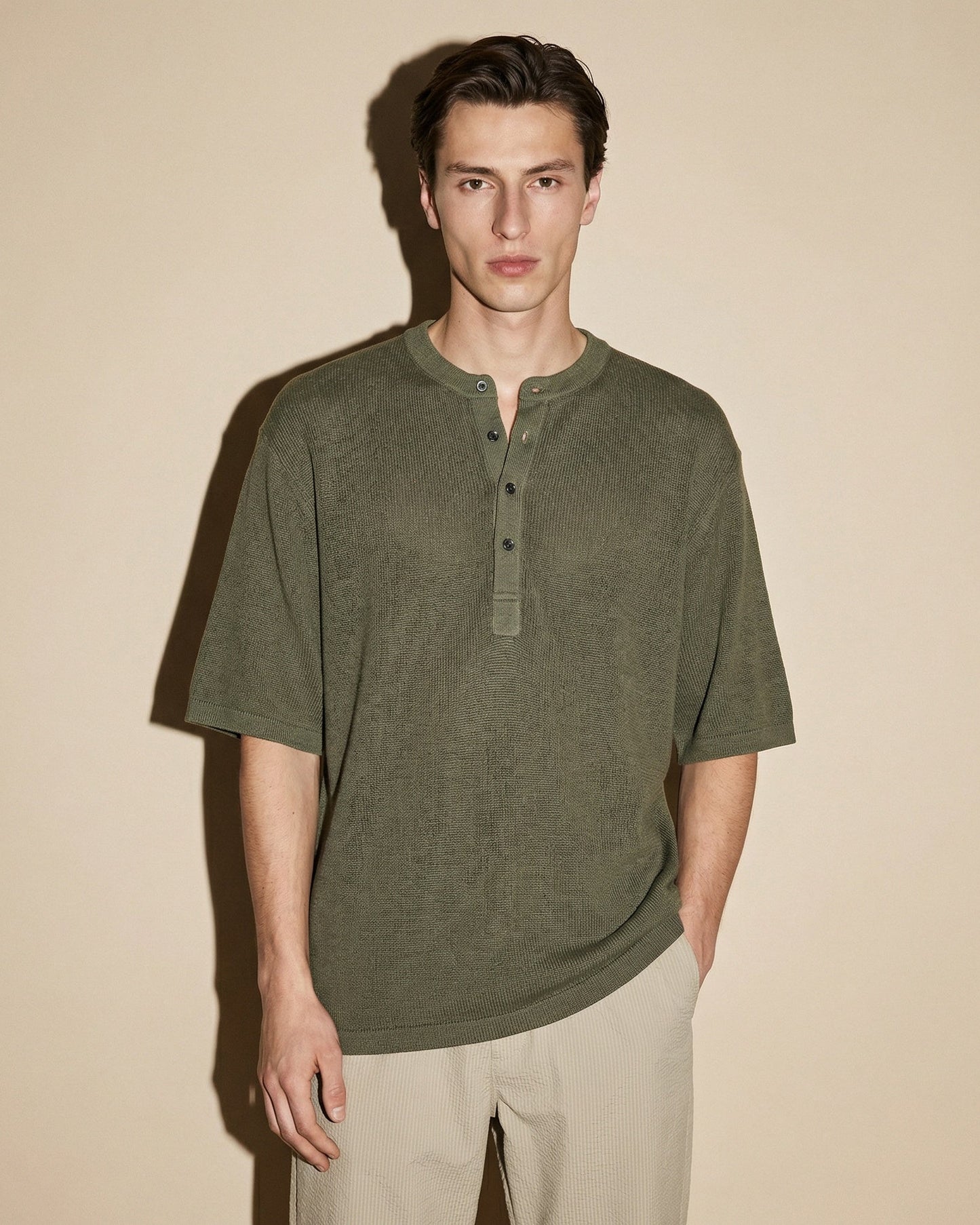 T-SHIRT SERAFINO IN TESSUTO DOBBY - Verde oliva