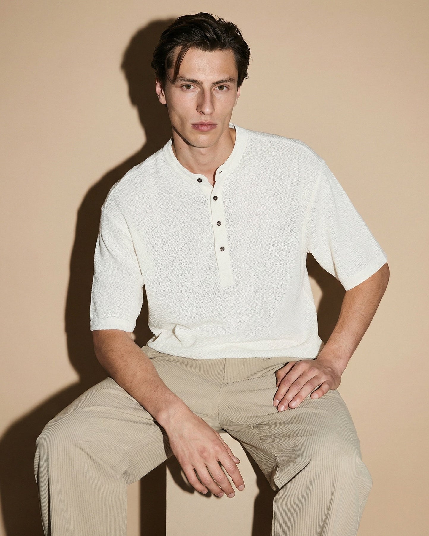 T-SHIRT SERAFINO IN TESSUTO DOBBY - Bianco latte