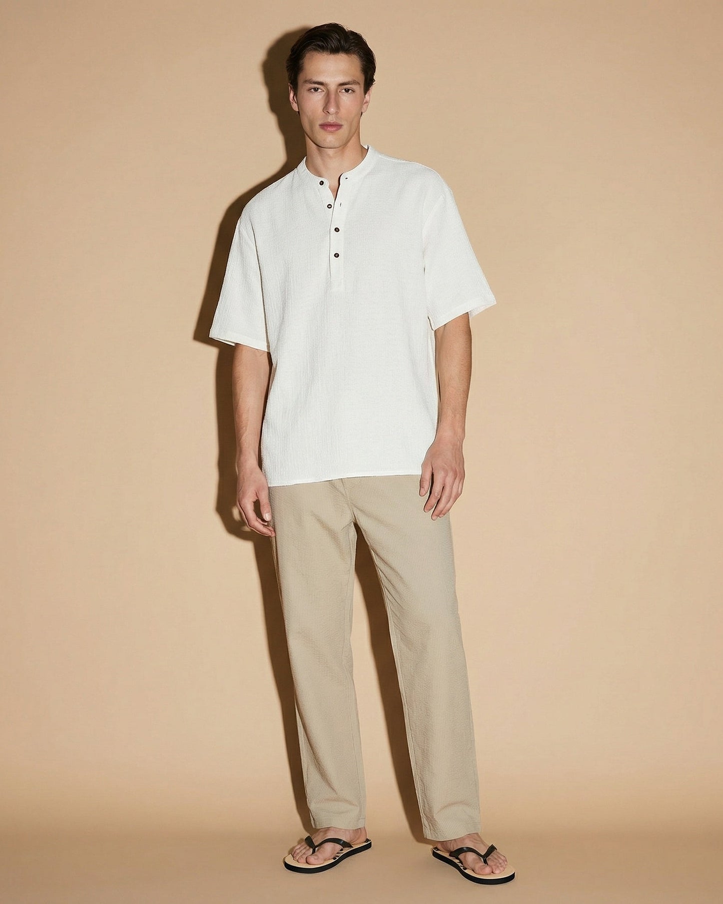 T-SHIRT SERAFINO IN TESSUTO DOBBY - Bianco latte