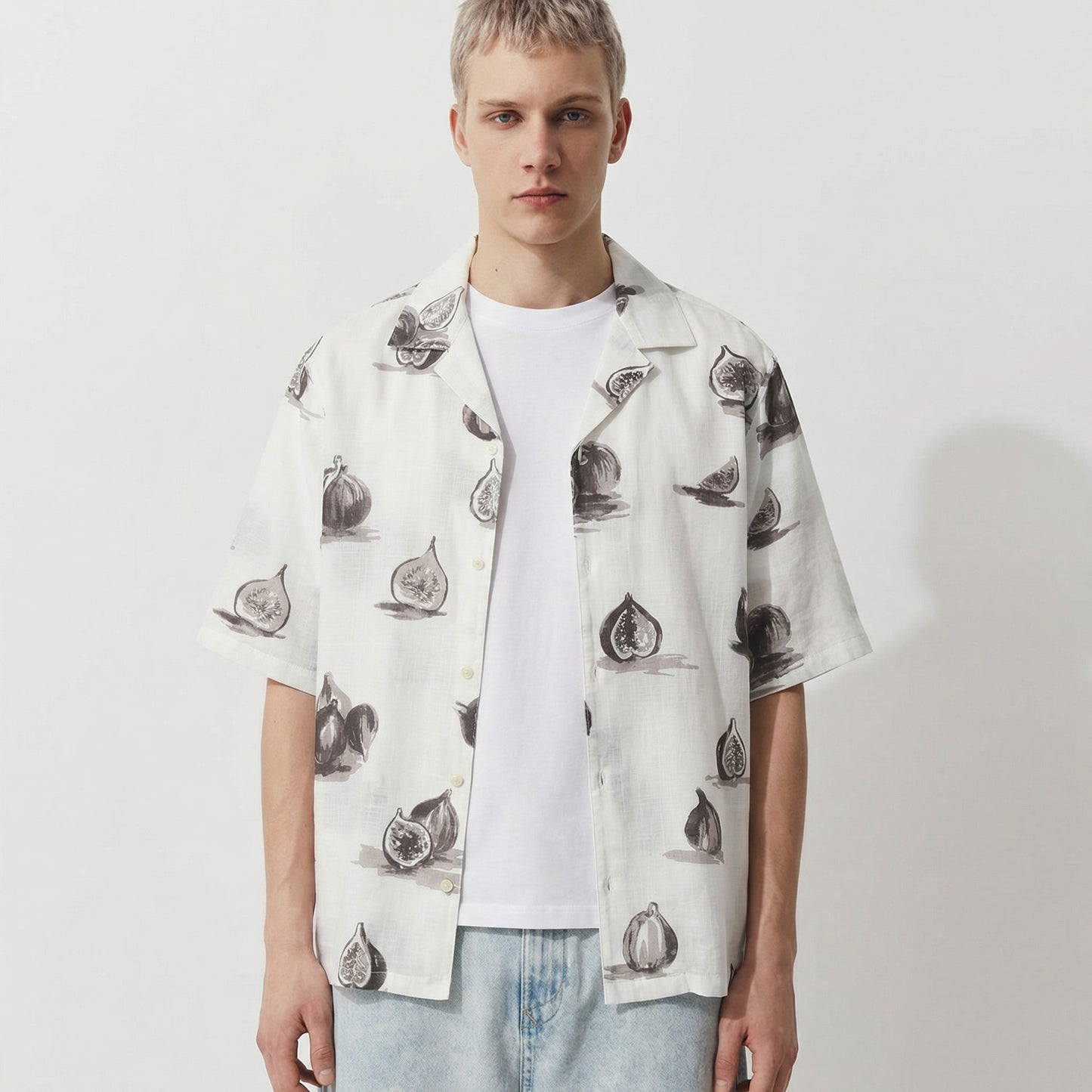 Camicia boxy fit in misto cotone slub - Bianco