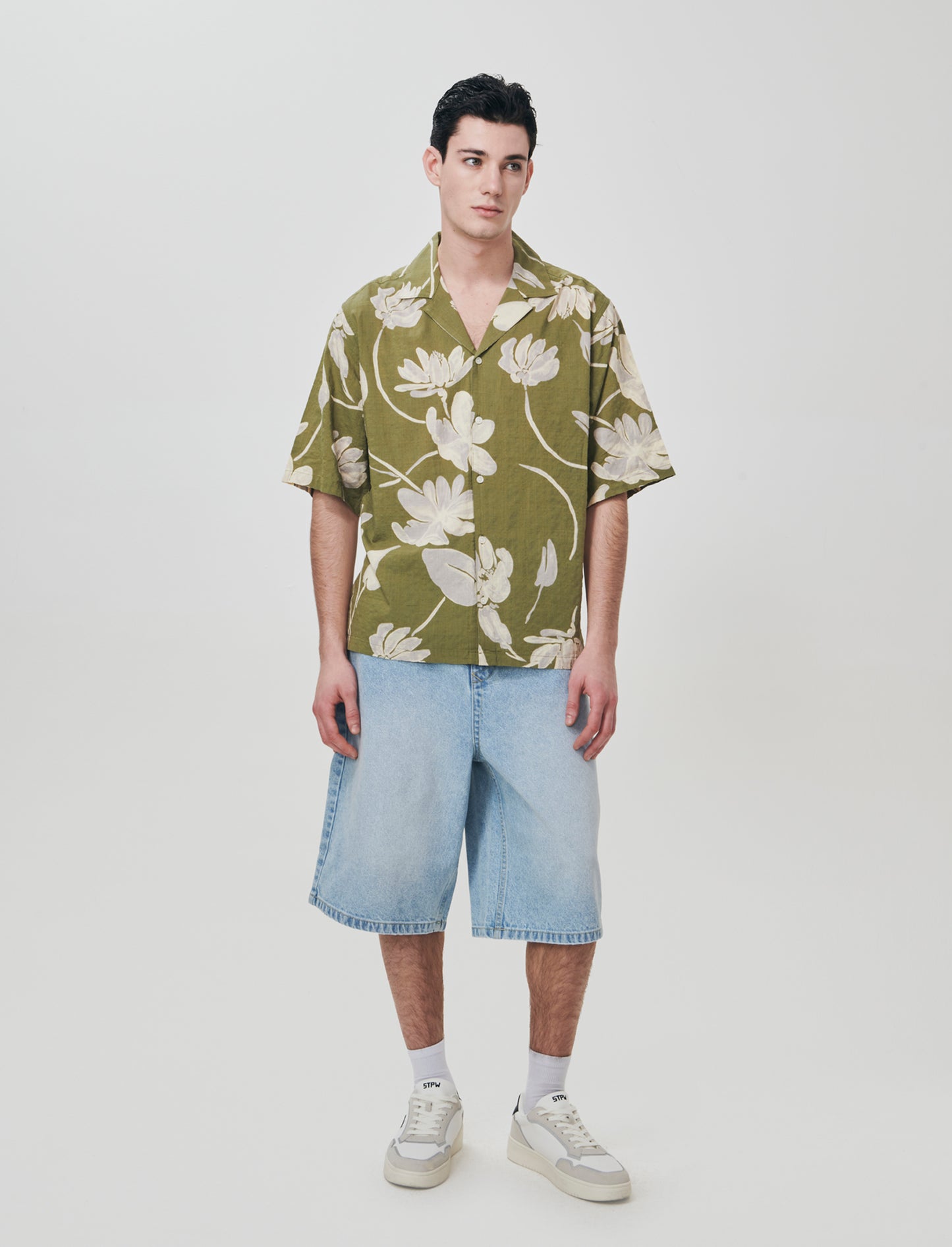 Camicia boxy fit in misto cotone slub - Verde